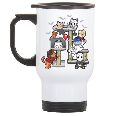 Funny Cat Horror Movies Cute Halloween Cat Lovers Matching Stainless Steel Travel Mug