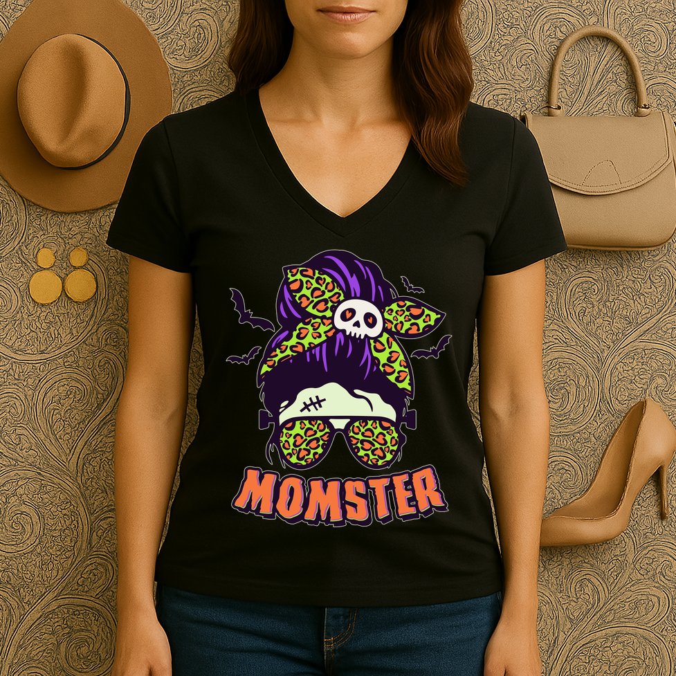 Funny Cute Halloween Momster Women's V-Neck T-Shirt