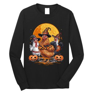 Funny Chicken Halloween Costume Spooky Season Chickens Witch Long Sleeve Shirt