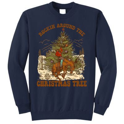 Funny Cowboy Horsing Rocking Around Christmas Tree Western Tall Sweatshirt