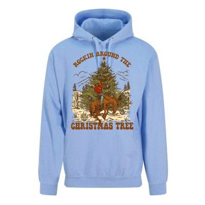 Funny Cowboy Horsing Rocking Around Christmas Tree Western Unisex Surf Hoodie