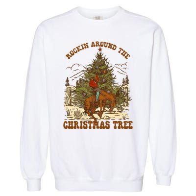 Funny Cowboy Horsing Rocking Around Christmas Tree Western Garment-Dyed Sweatshirt