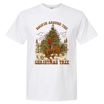 Funny Cowboy Horsing Rocking Around Christmas Tree Western Garment-Dyed Heavyweight T-Shirt