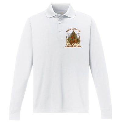 Funny Cowboy Horsing Rocking Around Christmas Tree Western Performance Long Sleeve Polo