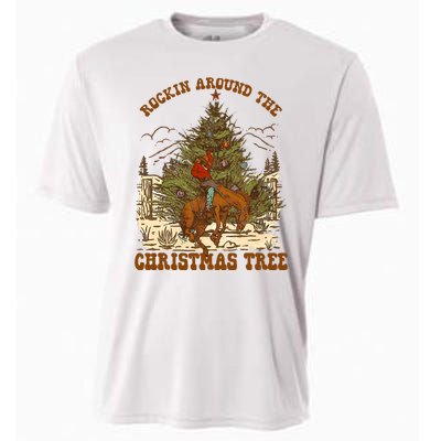 Funny Cowboy Horsing Rocking Around Christmas Tree Western Cooling Performance Crew T-Shirt