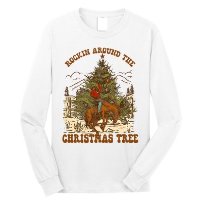 Funny Cowboy Horsing Rocking Around Christmas Tree Western Long Sleeve Shirt