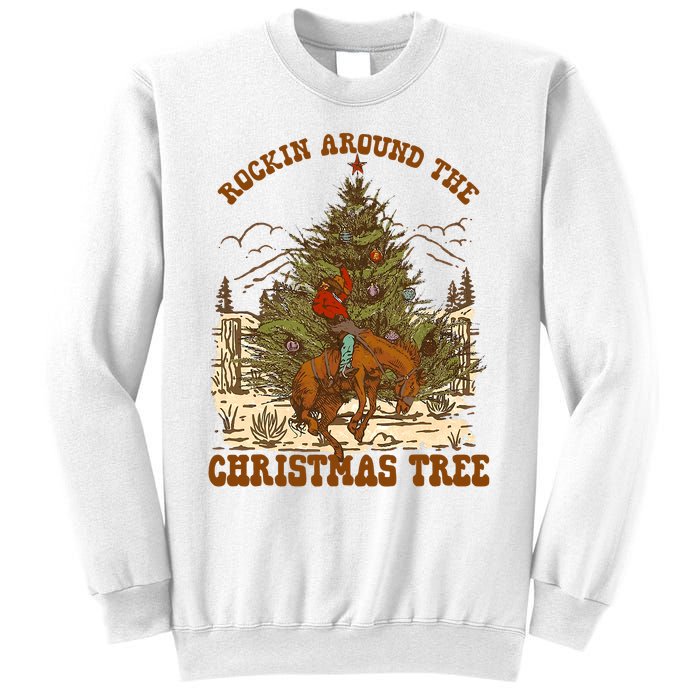 Funny Cowboy Horsing Rocking Around Christmas Tree Western Sweatshirt