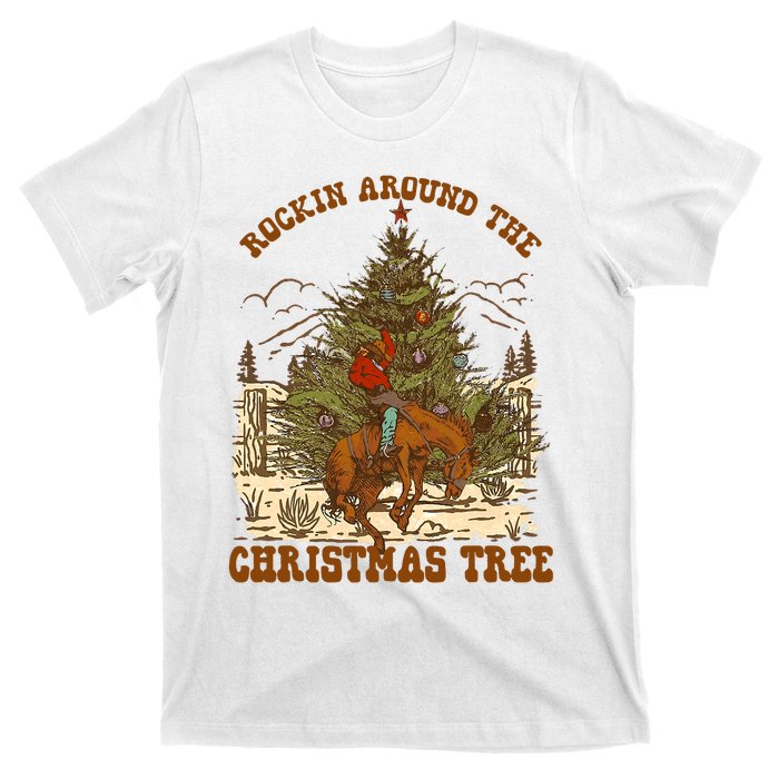 Funny Cowboy Horsing Rocking Around Christmas Tree Western T-Shirt