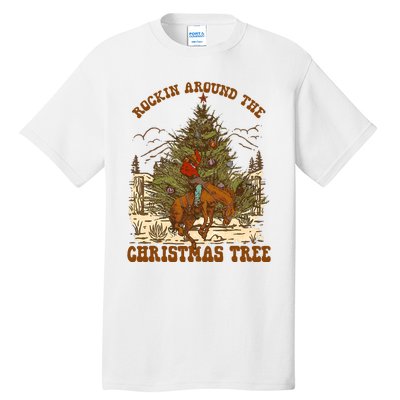 Funny Cowboy Horsing Rocking Around Christmas Tree Western Tall T-Shirt