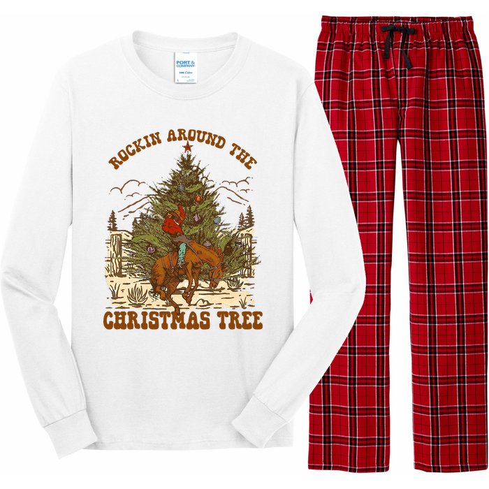 Funny Cowboy Horsing Rocking Around Christmas Tree Western Long Sleeve Pajama Set