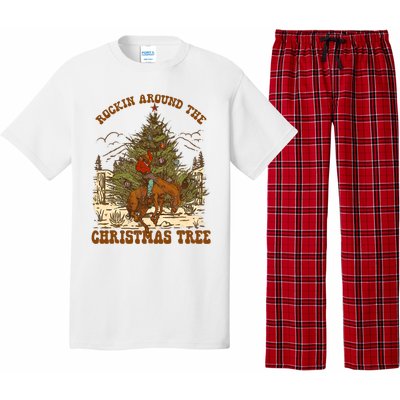 Funny Cowboy Horsing Rocking Around Christmas Tree Western Pajama Set