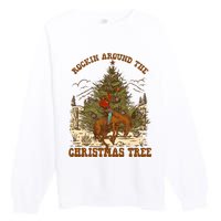 Funny Cowboy Horsing Rocking Around Christmas Tree Western Premium Crewneck Sweatshirt