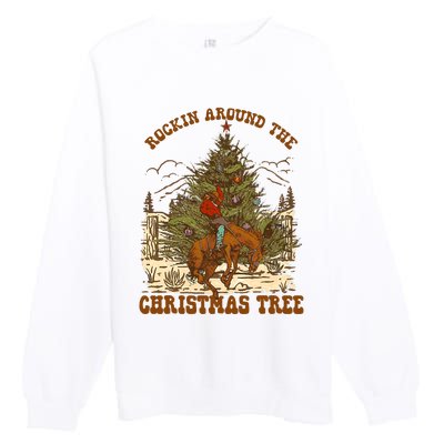 Funny Cowboy Horsing Rocking Around Christmas Tree Western Premium Crewneck Sweatshirt