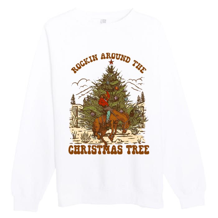 Funny Cowboy Horsing Rocking Around Christmas Tree Western Premium Crewneck Sweatshirt