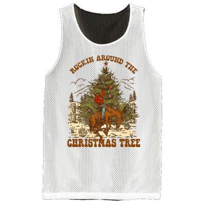 Funny Cowboy Horsing Rocking Around Christmas Tree Western Mesh Reversible Basketball Jersey Tank