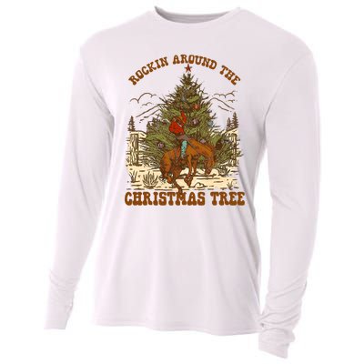 Funny Cowboy Horsing Rocking Around Christmas Tree Western Cooling Performance Long Sleeve Crew