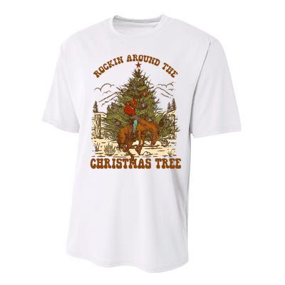 Funny Cowboy Horsing Rocking Around Christmas Tree Western Performance Sprint T-Shirt