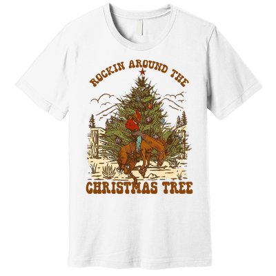 Funny Cowboy Horsing Rocking Around Christmas Tree Western Premium T-Shirt