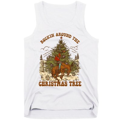 Funny Cowboy Horsing Rocking Around Christmas Tree Western Tank Top