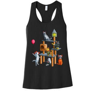 Funny Cat Horror Movies Cute Halloween For Cat Kitty Lovers Women's Racerback Tank