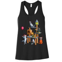 Funny Cat Horror Movies Cute Halloween For Cat Kitty Lovers Women's Racerback Tank