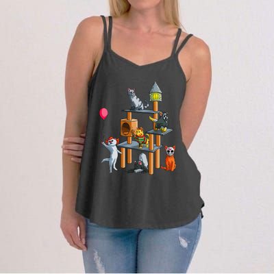 Funny Cat Horror Movies Cute Halloween For Cat Kitty Lovers Women's Strappy Tank