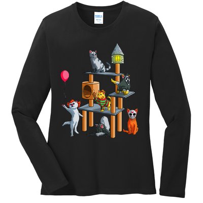 Funny Cat Horror Movies Cute Halloween For Cat Kitty Lovers Ladies Long Sleeve Shirt