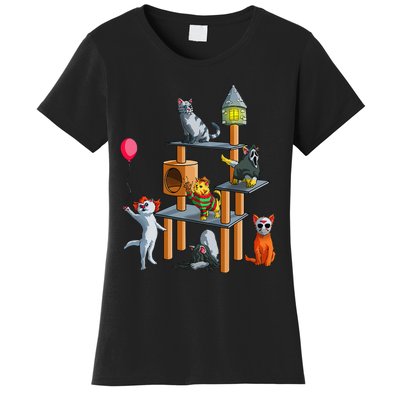 Funny Cat Horror Movies Cute Halloween For Cat Kitty Lovers Women's T-Shirt