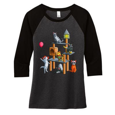 Funny Cat Horror Movies Cute Halloween For Cat Kitty Lovers Women's Tri-Blend 3/4-Sleeve Raglan Shirt