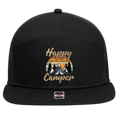 Funny Camping Hiking Lover Present Happy Camper Gift 7 Panel Mesh Trucker Snapback Hat