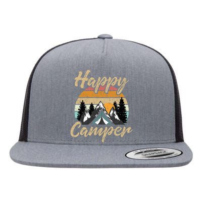 Funny Camping Hiking Lover Present Happy Camper Gift Flat Bill Trucker Hat