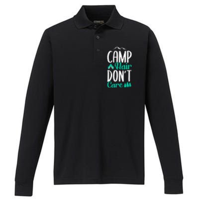 Funny Camp Hair Don't Care Performance Long Sleeve Polo