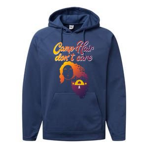 Funny Camp Hair Dont Care Design Love Camping Gift Performance Fleece Hoodie