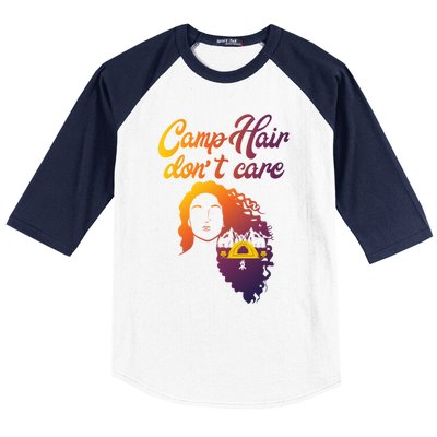 Funny Camp Hair Dont Care Design Love Camping Gift Baseball Sleeve Shirt