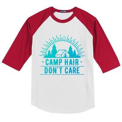 Funny Camp Hair Dont Care For Summer Camping Trips Gift Kids Colorblock Raglan Jersey