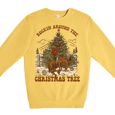 Funny Cow Horsing Rocking Around Christmas Tree Western Cute Gift Premium Crewneck Sweatshirt