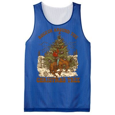 Funny Cow Horsing Rocking Around Christmas Tree Western Cute Gift Mesh Reversible Basketball Jersey Tank