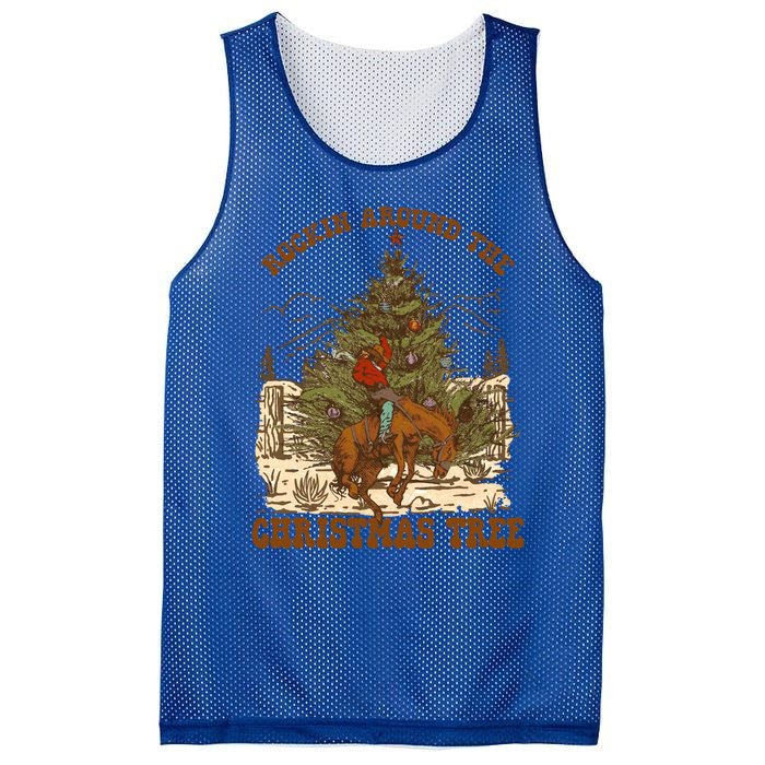 Funny Cow Horsing Rocking Around Christmas Tree Western Cute Gift Mesh Reversible Basketball Jersey Tank