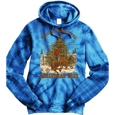 Funny Cow Horsing Rocking Around Christmas Tree Western Cute Gift Tie Dye Hoodie