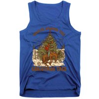 Funny Cow Horsing Rocking Around Christmas Tree Western Cute Gift Tank Top