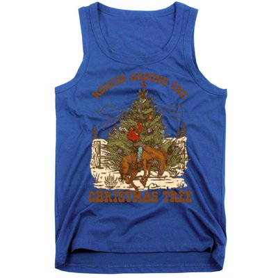 Funny Cow Horsing Rocking Around Christmas Tree Western Cute Gift Tank Top