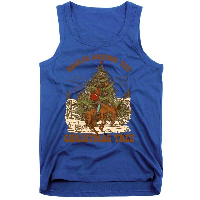 Funny Cow Horsing Rocking Around Christmas Tree Western Cute Gift Tank Top