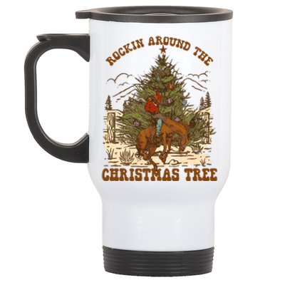 Funny Cow Horsing Rocking Around Christmas Tree Western Cute Gift Stainless Steel Travel Mug