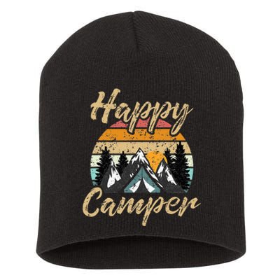 Funny Camping Hiking Lover Present Happy Camper Gift Short Acrylic Beanie