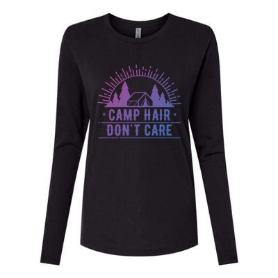 Funny Camp Hair Dont Care For Summer Camping Trips Gift Womens Cotton Relaxed Long Sleeve T-Shirt