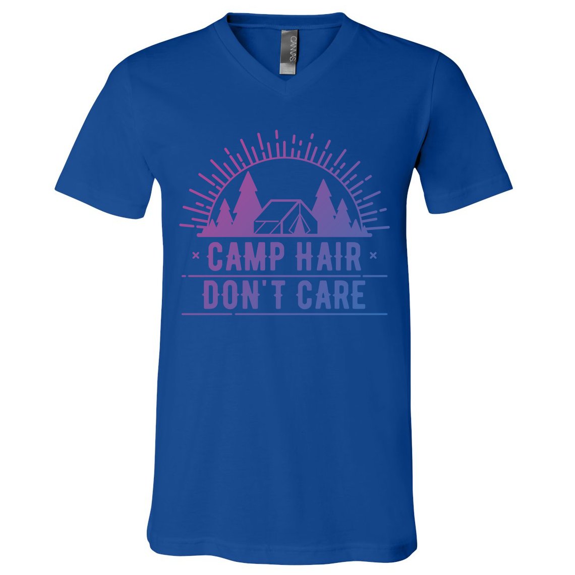 Funny Camp Hair Dont Care For Summer Camping Trips Gift V-Neck T-Shirt