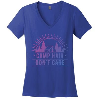 Funny Camp Hair Dont Care For Summer Camping Trips Gift Women's V-Neck T-Shirt