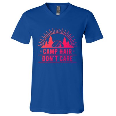 Funny Camp Hair Dont Care For Summer Camping Trips Gift V-Neck T-Shirt