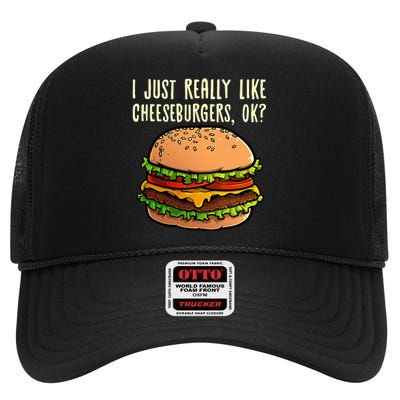 Funny Cheeseburger Hamburger Design Burger Lover High Crown Mesh Back Trucker Hat