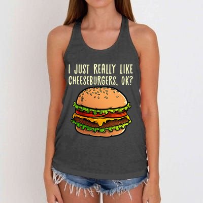 Funny Cheeseburger Hamburger Design Burger Lover Women's Knotted Racerback Tank